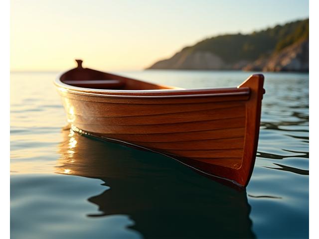 Prachtig gerestaureerde klassieke houten roeiboot op het water.
